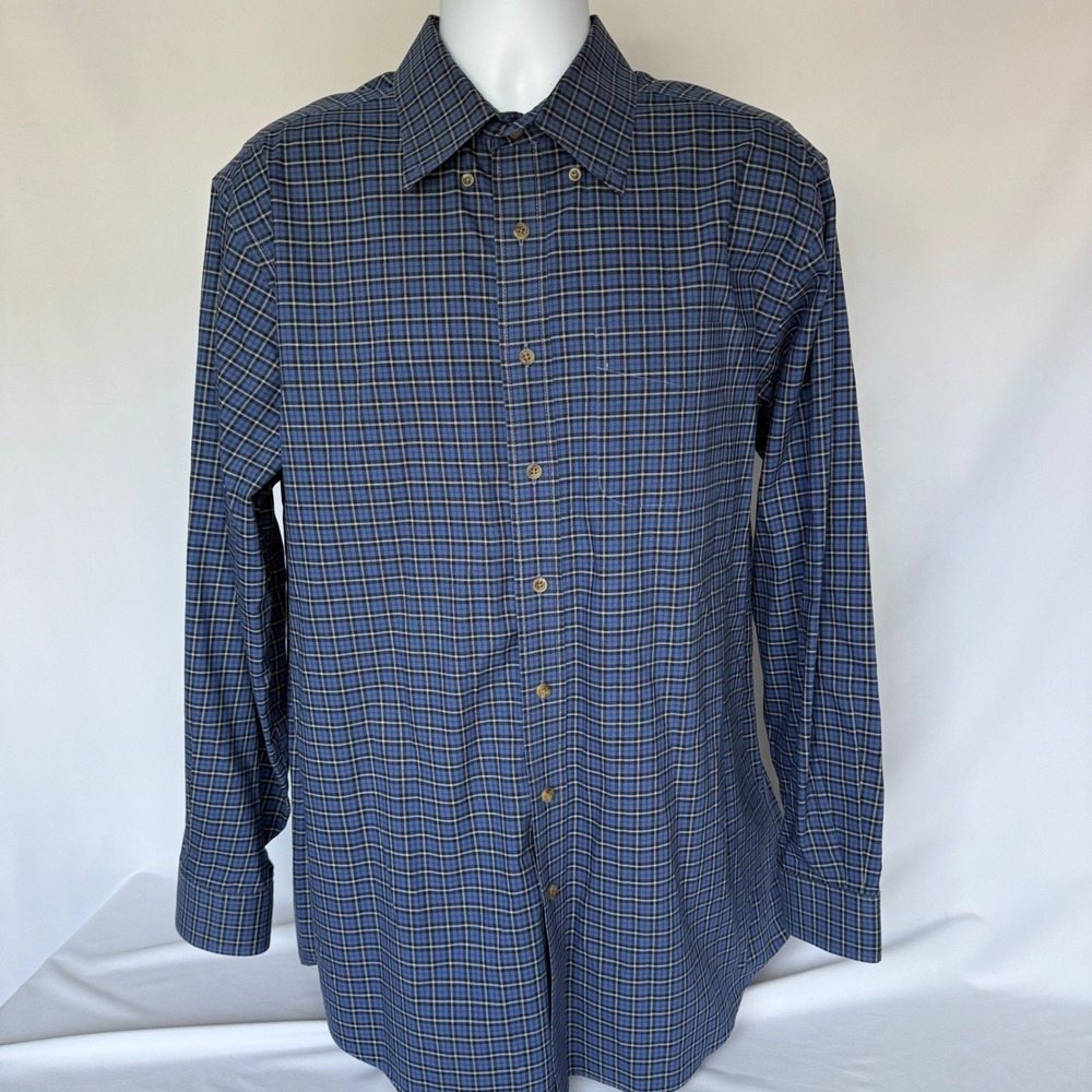 LL Bean Mens Blue Plaid Wrinkle Resistant Long Sleeve Button Down Shirt Lg Tall